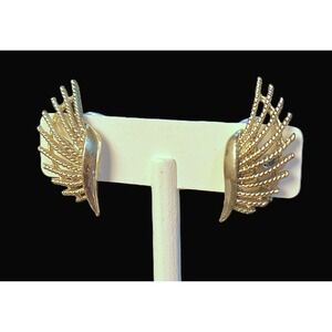 Coro Vintage Silver Wing Clip-On Earrings 5/8" wide